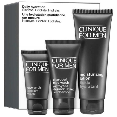 Clinique Moisturizing Fluid 100ml & Face Exfoliator 30ml & Charcoal Facial Cleanser 50ml Men’s Kit  