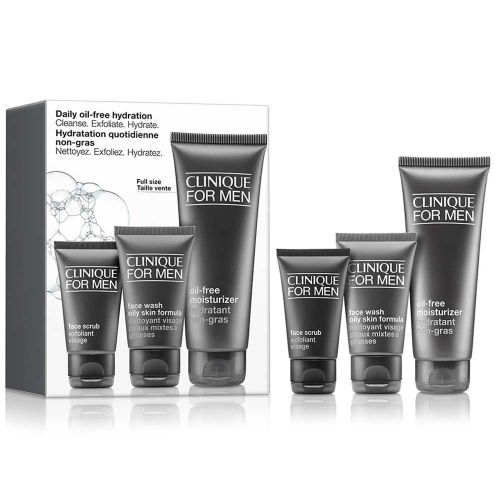 Clinique Daily Oil-Free Hydration Moisturizer 100ml &  Face Wash Oily Skin Formula 50ml & Face Scrub 30ml Gift Set For Men
