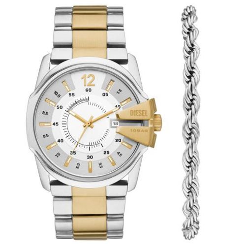 Diesel DZ2182SET Men’s Watch 45 Mm Silver Gold Gift Set