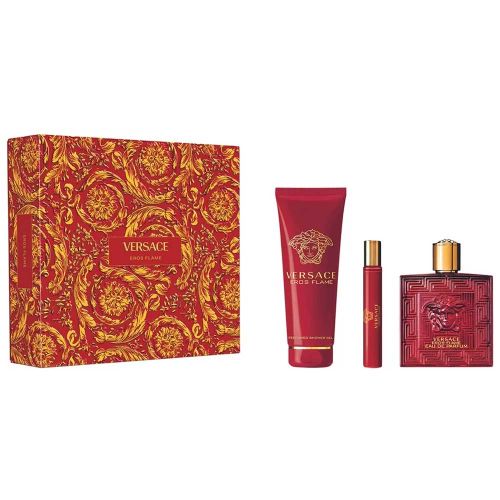 Eros Flame EDP 100Ml + EDP 10Ml + Shower Gel 150Ml Gift Set For Men