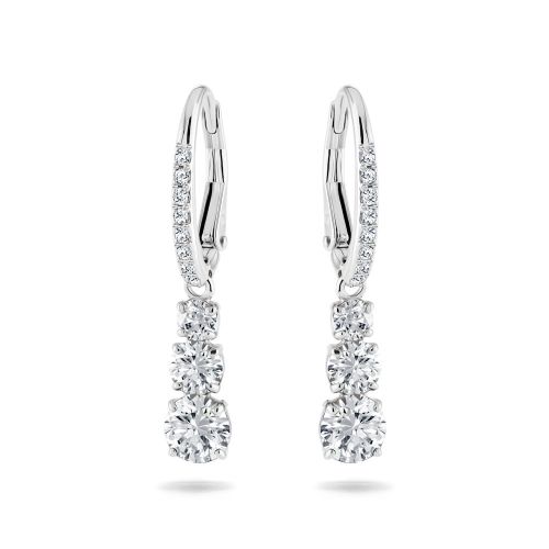 Attract Trilogy Hoop Earrings, Round Cut, White, Rhodium Plated