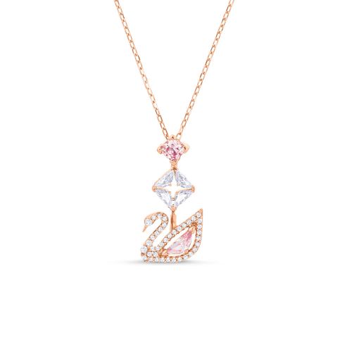 Dazzling Swan Pendant, Swan, Pink, Rose Gold-Tone Plated