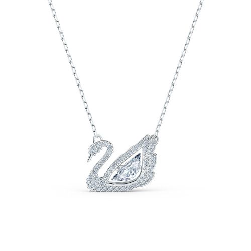 Dancing Swan Necklace, Swan, White, Rhodium Plated
