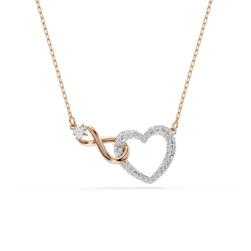 Infinity Necklace, Infinity And Heart, White, Mixed Metal Finish