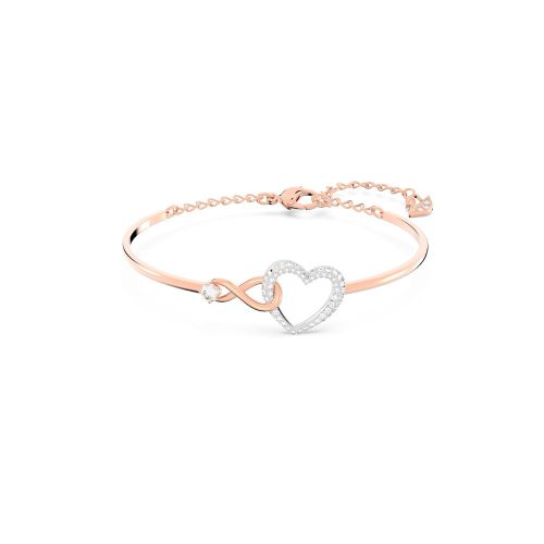 Infinity Bangle, Infinity And Heart, White, Mixed Metal Finish