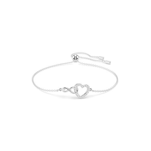 Infinity Bracelet, Infinity And Heart, White, Rhodium Plated