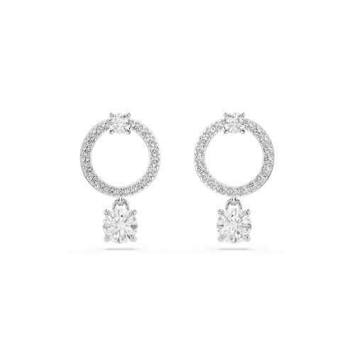 Attract Hoop Earrings, Round Cut, White, Rhodium Plated