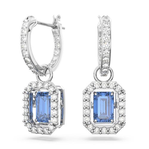 Millenia Drop Earrings, Octagon Cut, Blue, Rhodium Plated