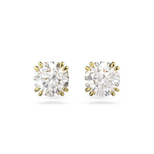 Constella Stud Earrings, Round Cut, White, Gold-Tone Plated