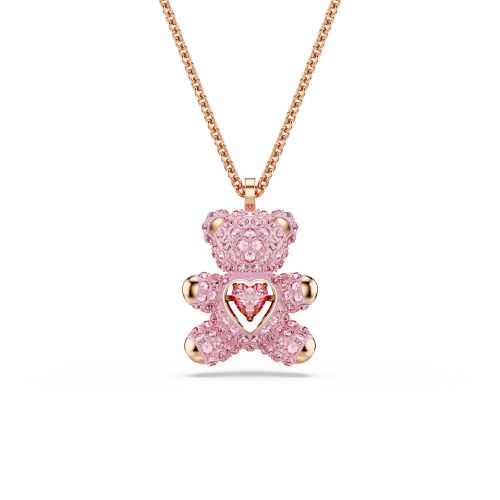 Teddy Pendant, Bear, Pink, Rose Gold-Tone Plated