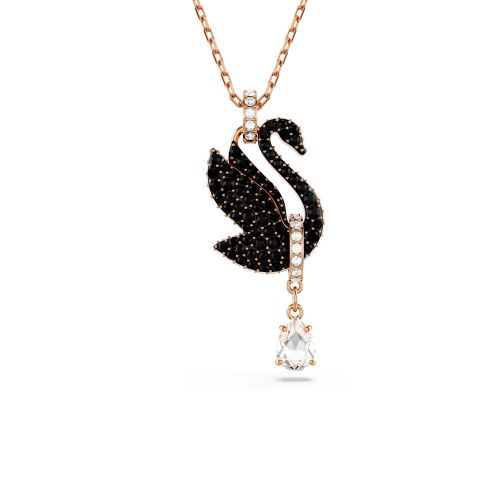 Swan Pendant, Swan, Black, Rose Gold-Tone Plated