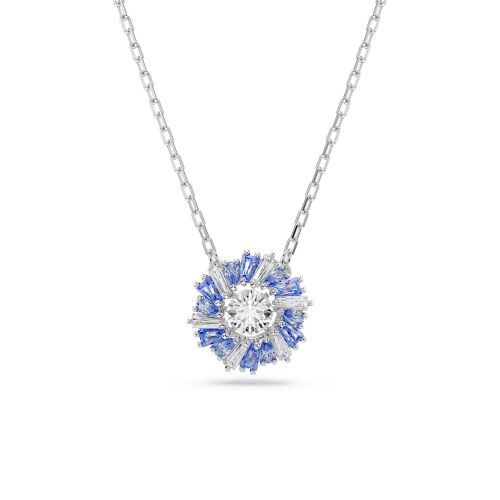 Idyllia Pendant, Mixed Cuts, Flower, Blue, Rhodium Plated