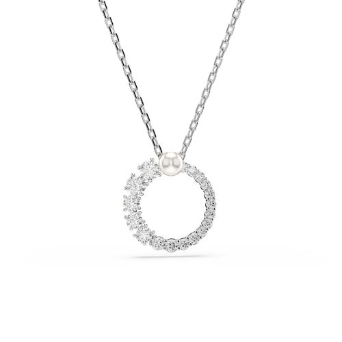 Matrix Pendant, Crystal Pearl, Round Cut, White, Rhodium Plated