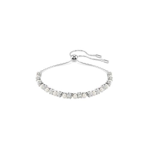 Matrix Tennis Bracelet, Crystal Pearl, Round Cut, White, Rhodium Plated