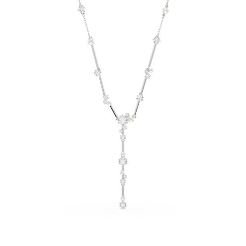 Constella Y Necklace, Crystal Pearl, Round Cuts, White, Rhodium Plated
