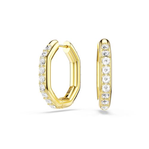 Dextera Hoop Earrings, Octagon Shape, Round Cut, White, Gold-Tone Plated
