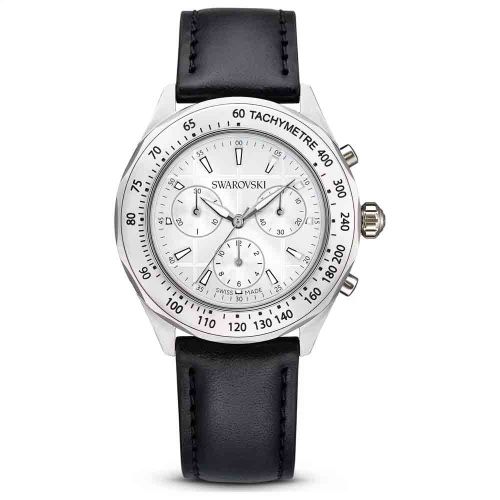Dextera Tachymetre Watch Swiss Made, Leather Strap, Silver Tone, Stainless Steel