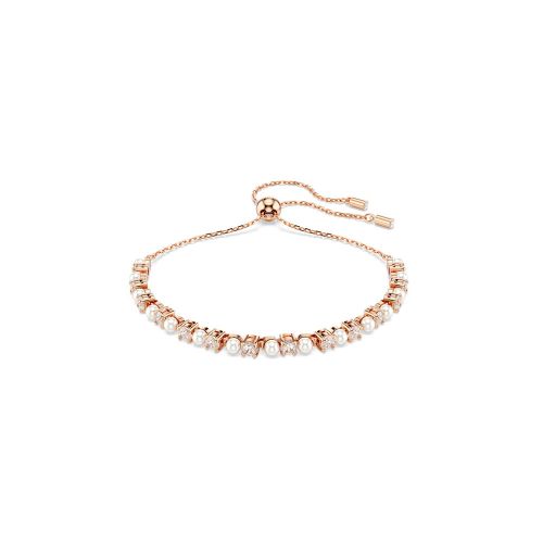 Matrix Tennis Bracelet, Crystal Pearl, Round Cuts, White, Rose Gold-Tone Plated