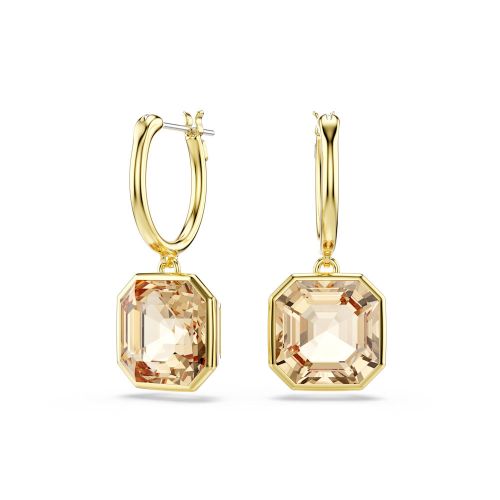 Millenia Drop Earrings, Square Cut, Caramel, Gold-Tone Plated